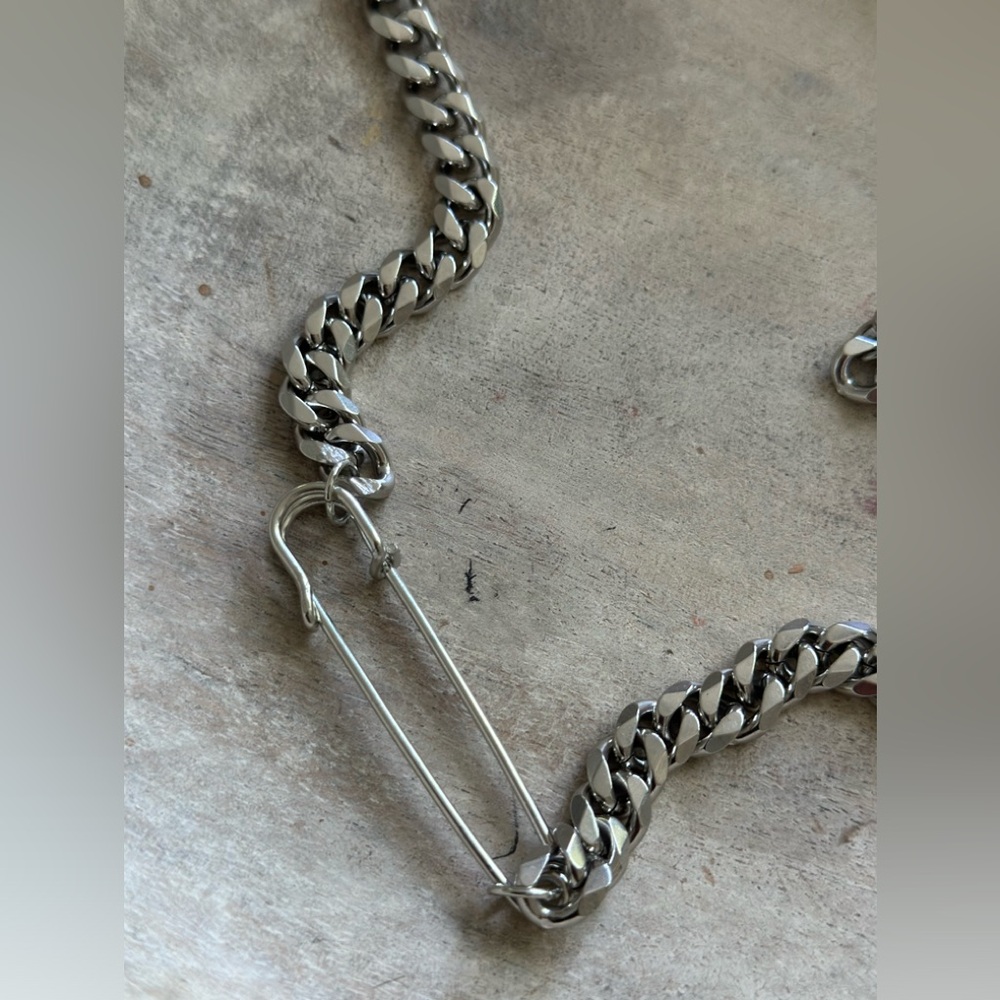 Vintage oversized Cuban coatwear pin upcycled on stainless chain necklace